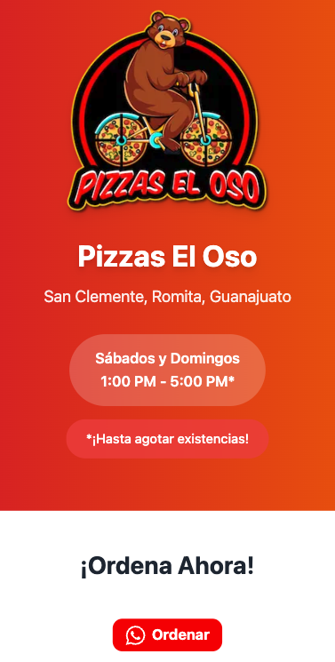 Screenshot of Portfolio site Pizzas El Oso