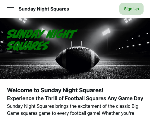 Screenshot of Portfolio site Sunday Night Squares